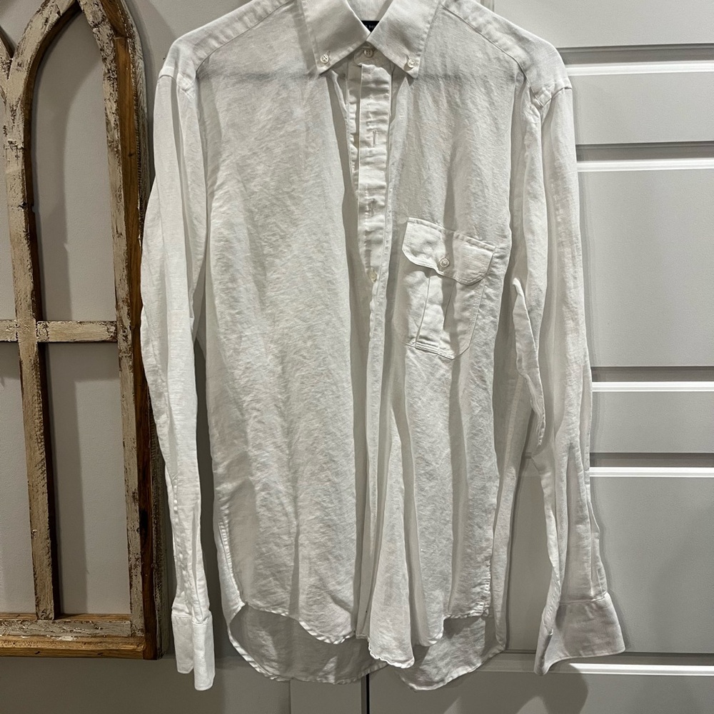 Peter Millar White Casual Linen 1/4 Button Down Shirt